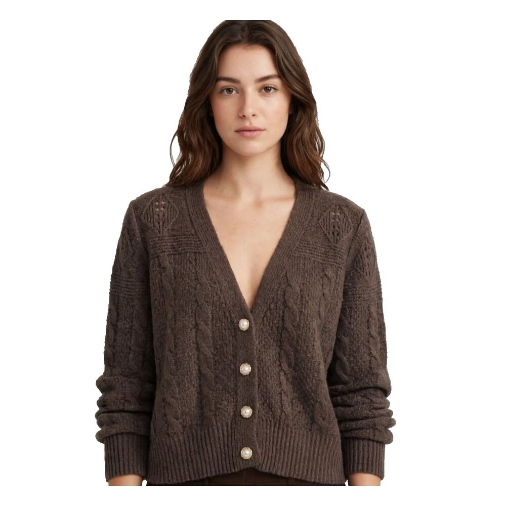 Sugar Moon Brown Cable Knit Cardigan - Pearl Buttons - NWT - XL